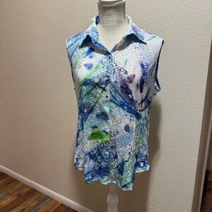 David Cline Artistic Blue and Green Sleeveless Top - Size XL